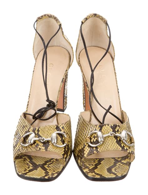 gucci sandals with gold heel pump|Gucci snakeskin sandals.